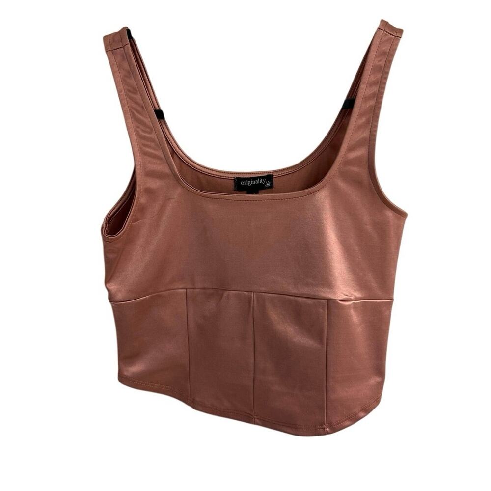 Originality Rose Gold Satin Crop Tank Top Size Medium Y2K Stretch
